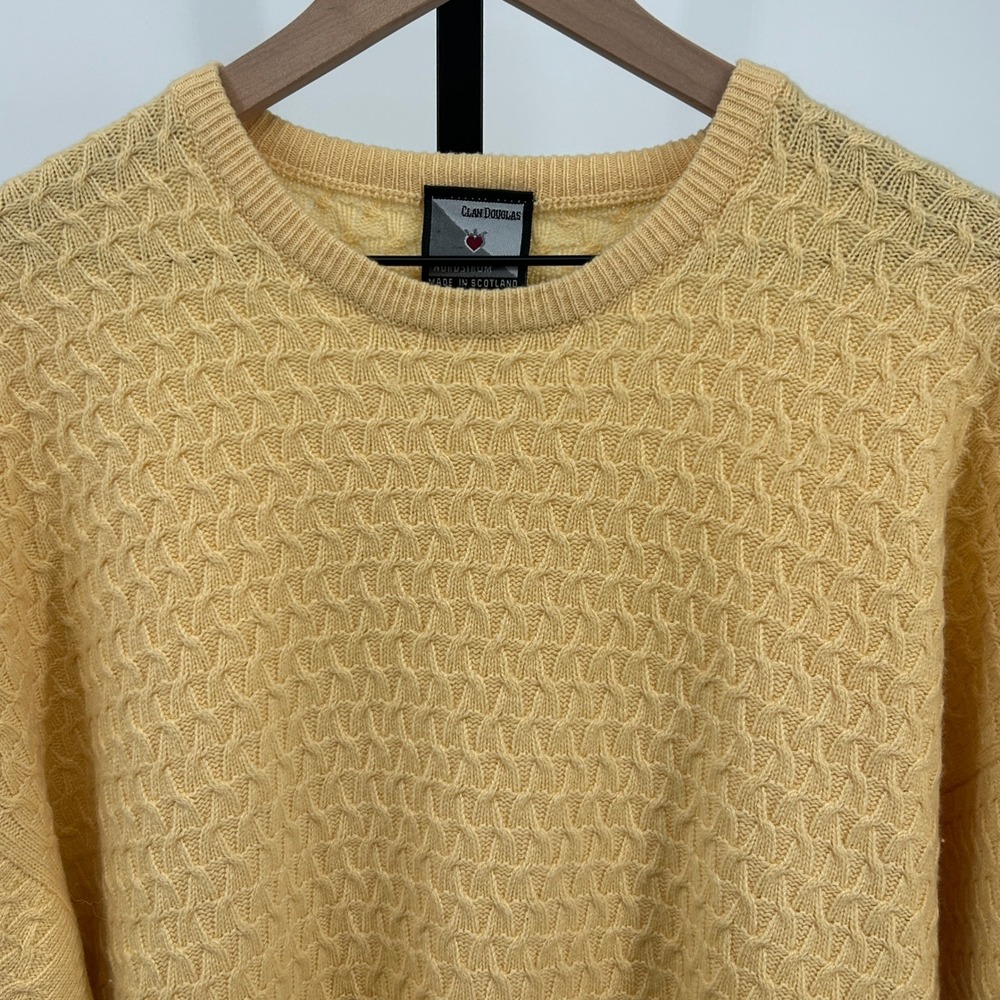 Clan Douglas Nordstrom Cashmere Cable Knit Sweater Yellow Large Quiet Luxury - Picture 3 of 5
